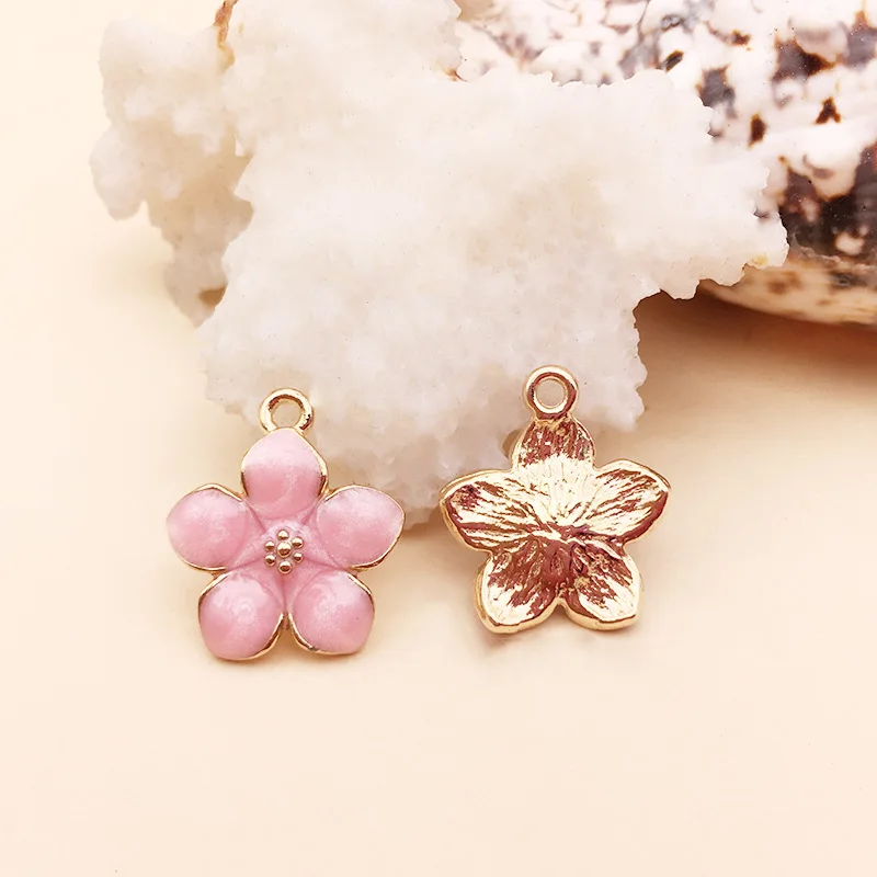 NEW 10pc Enamel Sakura Flower Charm for Jewelry Making Supplies Kawaii Earring Pendant Necklace Bracelet Accessories Diy Crafts