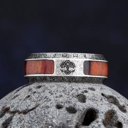 2023NEW 316L Stainless Steel Wood Viking Odin Runes Tree Of Life Ring For Man Women Couple Gift Retro Style