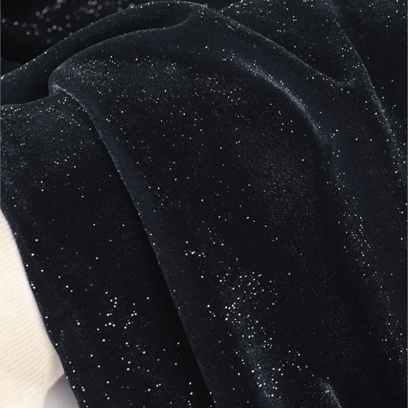 Dark Gray Starry Velvet Fabric Black Silver Evening Dress Cheongsam Cloth