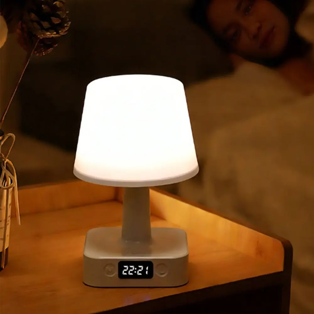 RGB/Tricolor Light LED Table Lamp Adjustable Brightness Eye Protection Desk Lamp Rechargeable Digital Clock Night Light