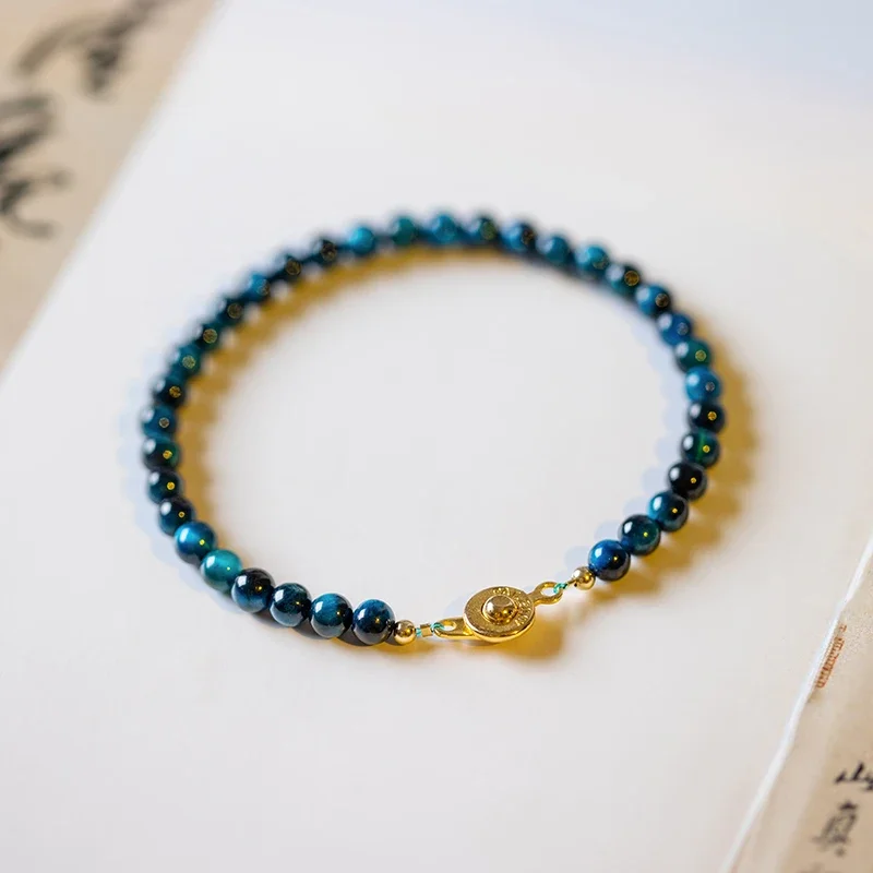 925 Silver Natural Stone Bracelet Beaded 4mm Natural A Grade Blue Tiger Eye Stone Women\'s Jewelry Nice Gift Top Quality