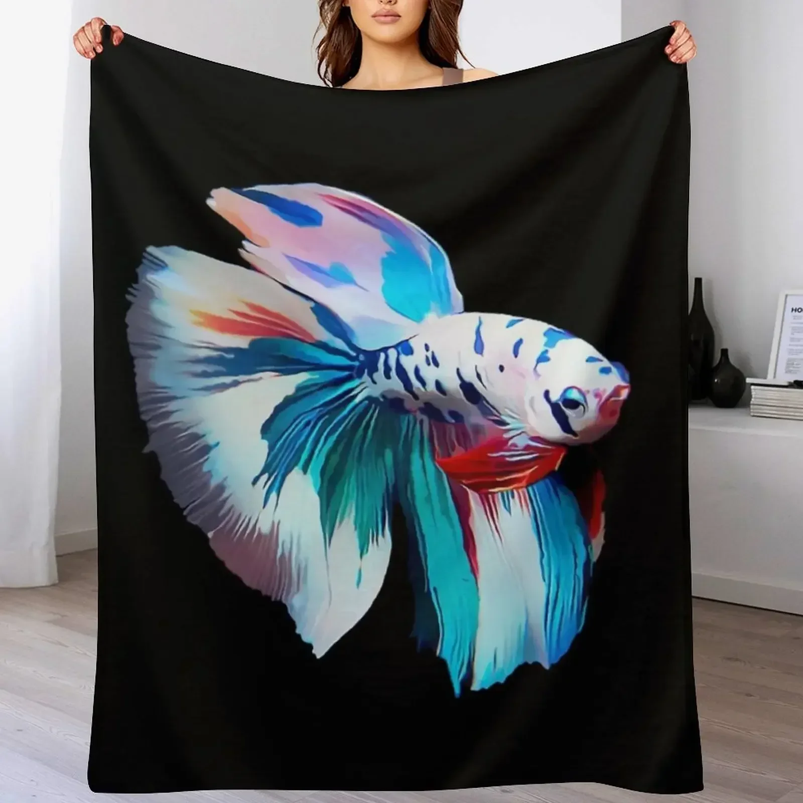 

Betta Fish Shaggy Throw Blanket Versatile Decorative Flannel Blanket for Home Comfort