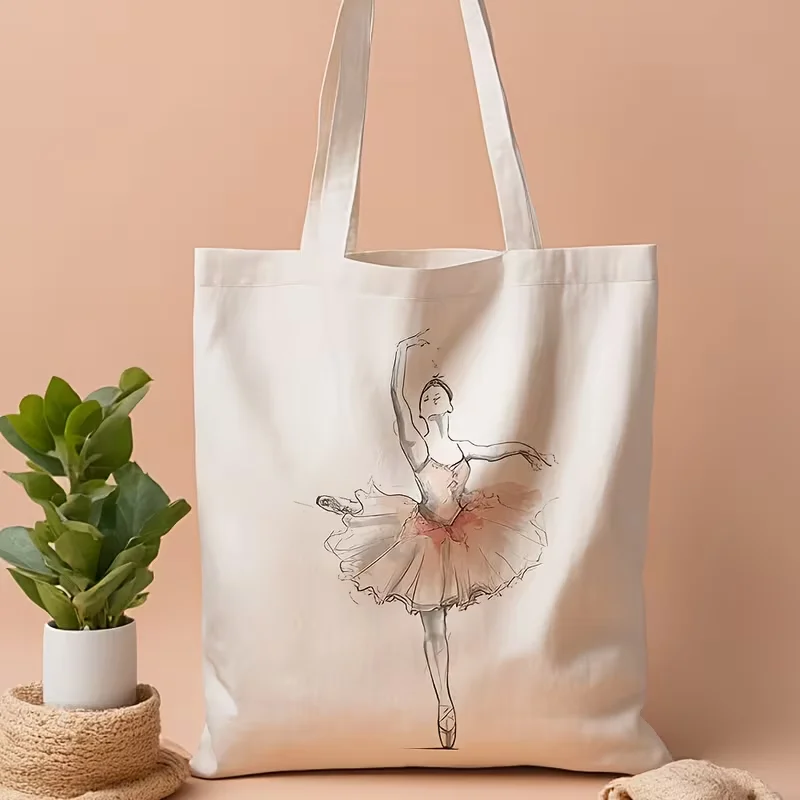 Chic Ballet Dancer Pattern Canvas Tote Bag - Stylish and Durable Shoulder Bag for Everyday Use, Ideal for Trendy Fashionistas