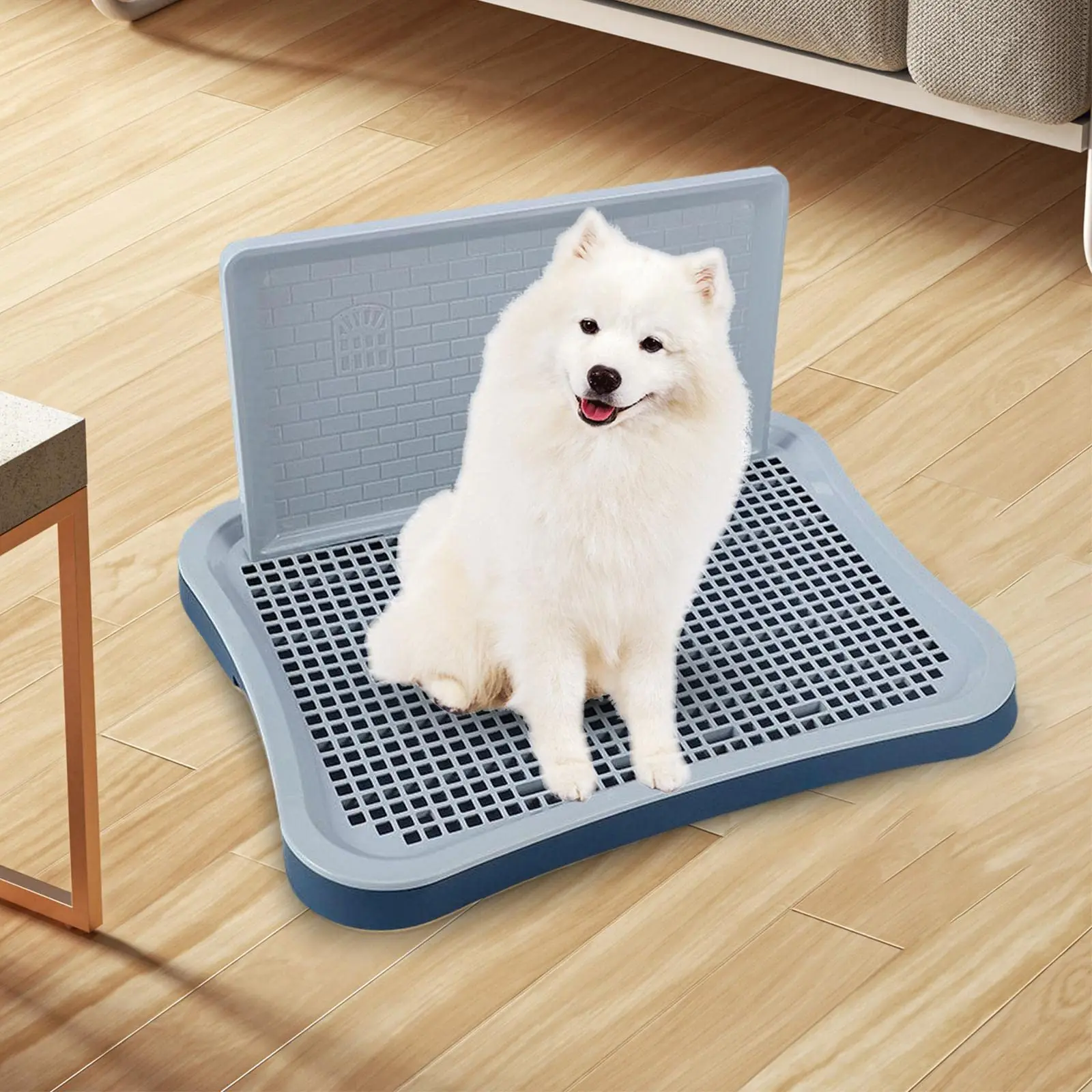 Indoor Dog Potty Tray With Wall Column Removable Mesh Pad Holder Adjustable Plastic Puppy Training Toilet For Small Medium view 3