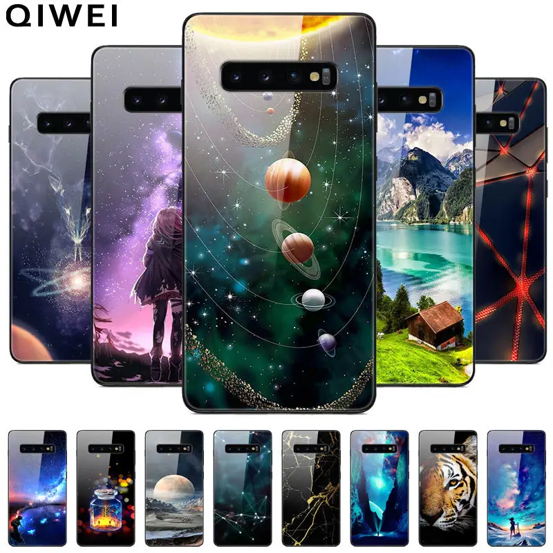For Samsung Galaxy S10 Case Tempered Glass Hard Back Cover for Samsung S10 Plus S10E S 10 5G Phone Cases S8 S9 Plus s 8 9 Bumper
