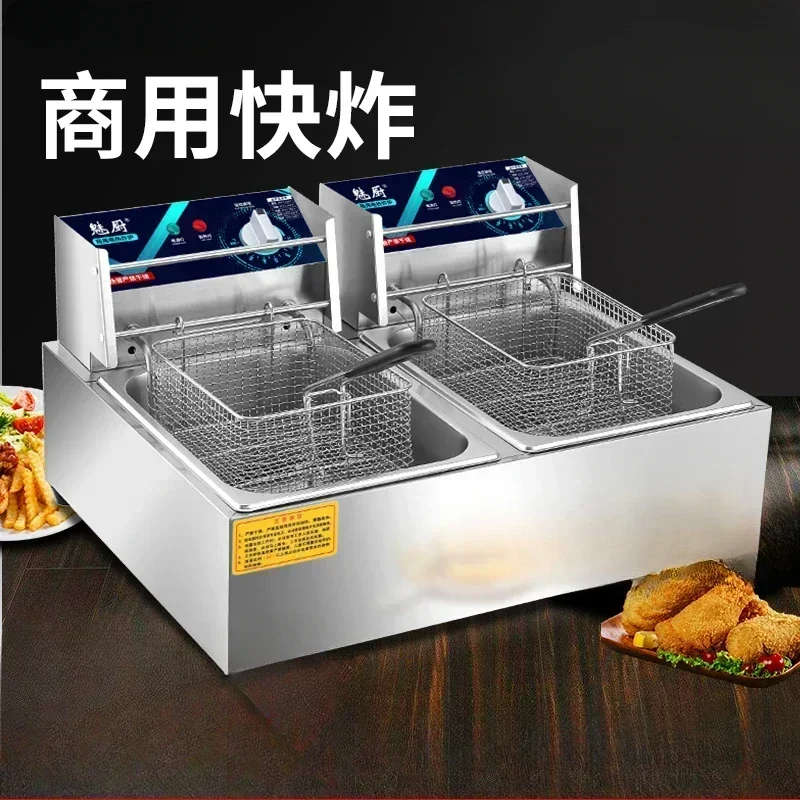 Elektrische Fritteuse im neuen Stil. Kommerzielle intelligente thermostatische Doppelzylinder-Elektrofritteuse – zeitgesteuerte Fritteuse