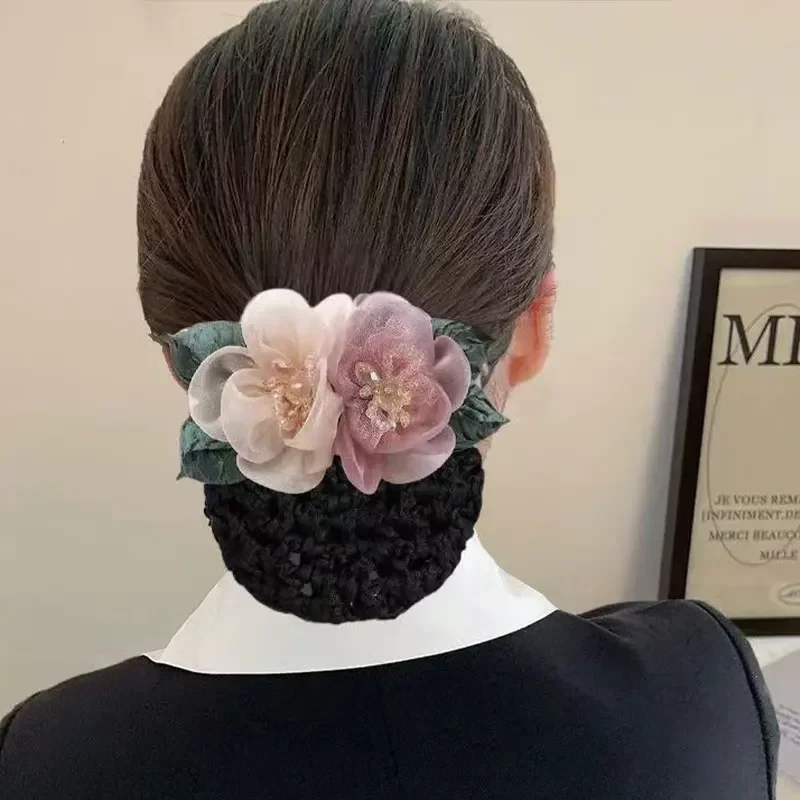 مشبك شعر على شكل زهرة، شبكة شعر شبكية متينة، إكسسوار شعر عصري للنساء