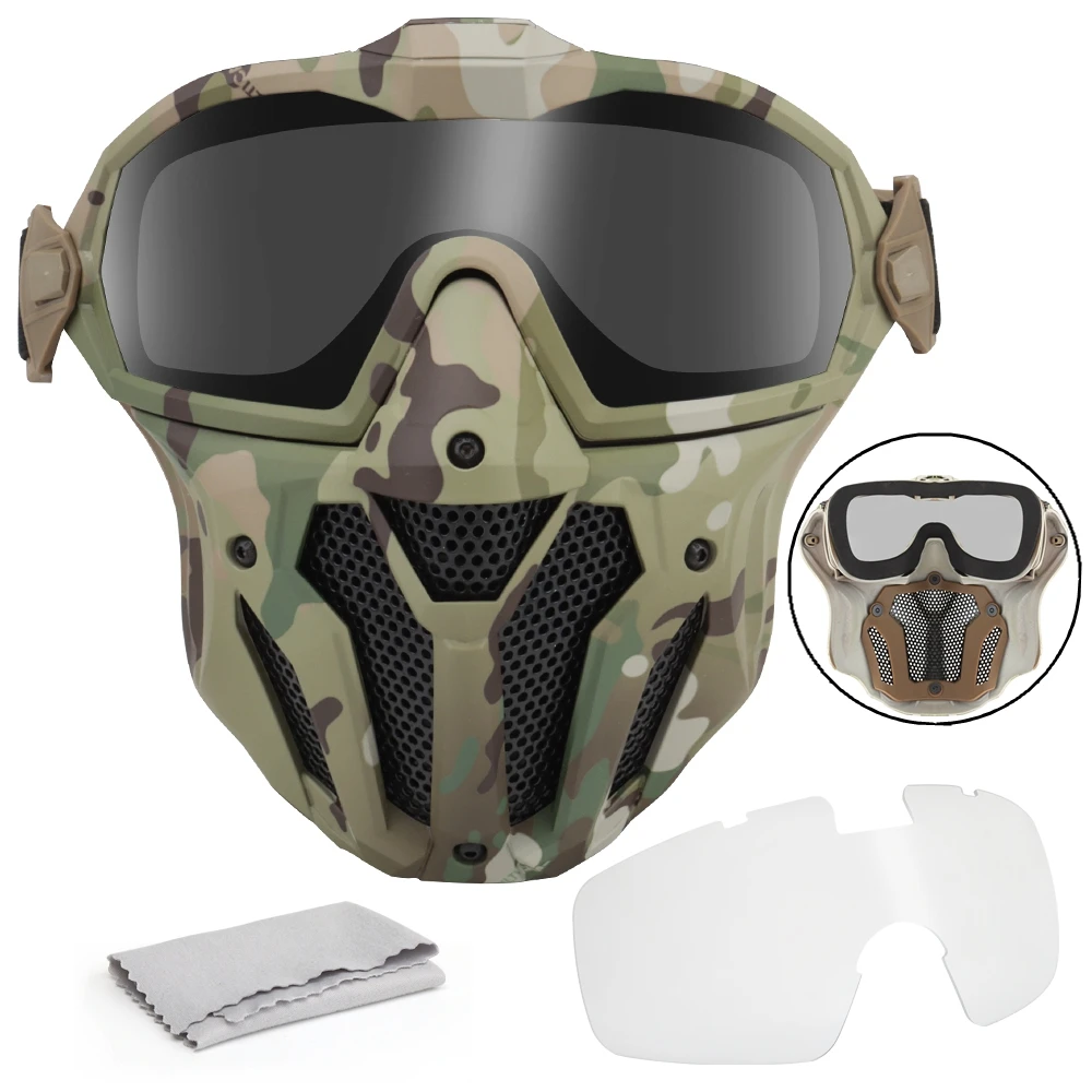 

Tactical Anti Fog Mask Full Face Protective Mask with Detachable Anti Fog Goggles Breathable Motorcycle Face Mask for CS Cosplay