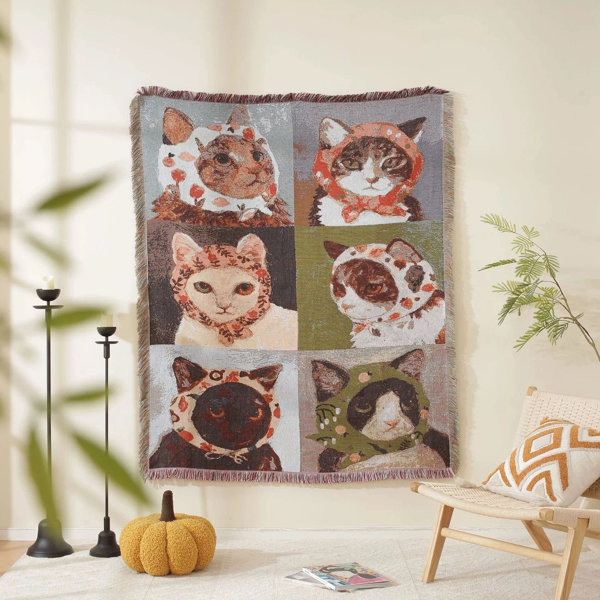 New Year Animal Sofa Blanket Cover European Village Tapestry Home Decoration Cute Cartoon Sofa Cushion Camping Blanket Bed Cover