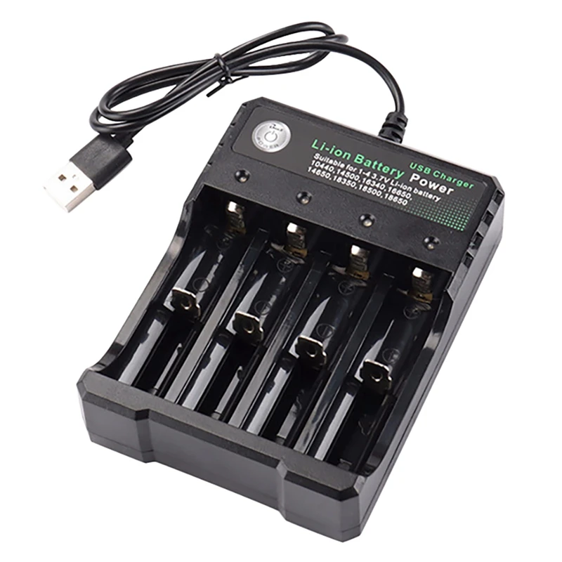 2X 18650 Lithium Battery Charger 4 Slot 3.7V Smart USB Charging Stand 14500 Bright Flashlight Charger