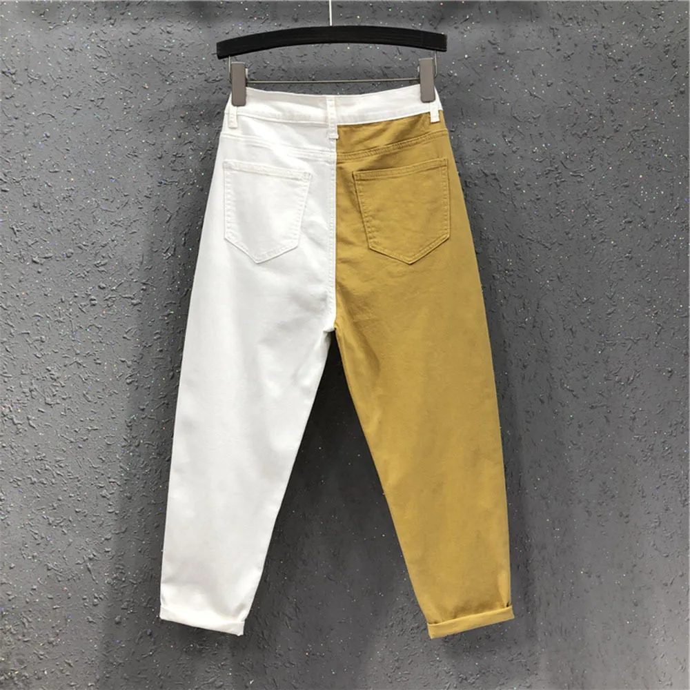 Spring New Fashion Women High Waist Loose White Jeans All-matched Casual Elastic Denim Cotton Harem Pants