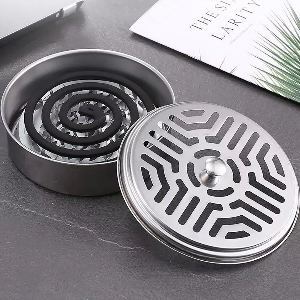 Mosquitoes Coil Box Holder Tray Frame With Mesh Stainless Steel Round Repellant Rack Plate for Spirals Incense Insect Remover