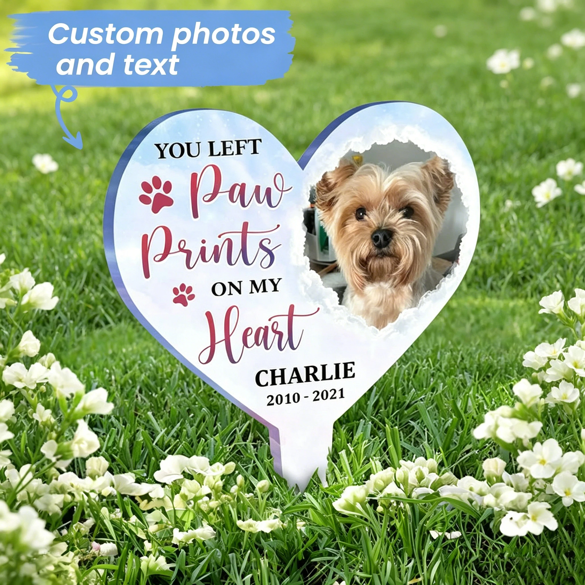 Custom Personalized Heart‑Shaped Pet Memorial Stake,Acrylic Ground Insert Plaque, Remembrance Occasion, Pet Lover, Backyard