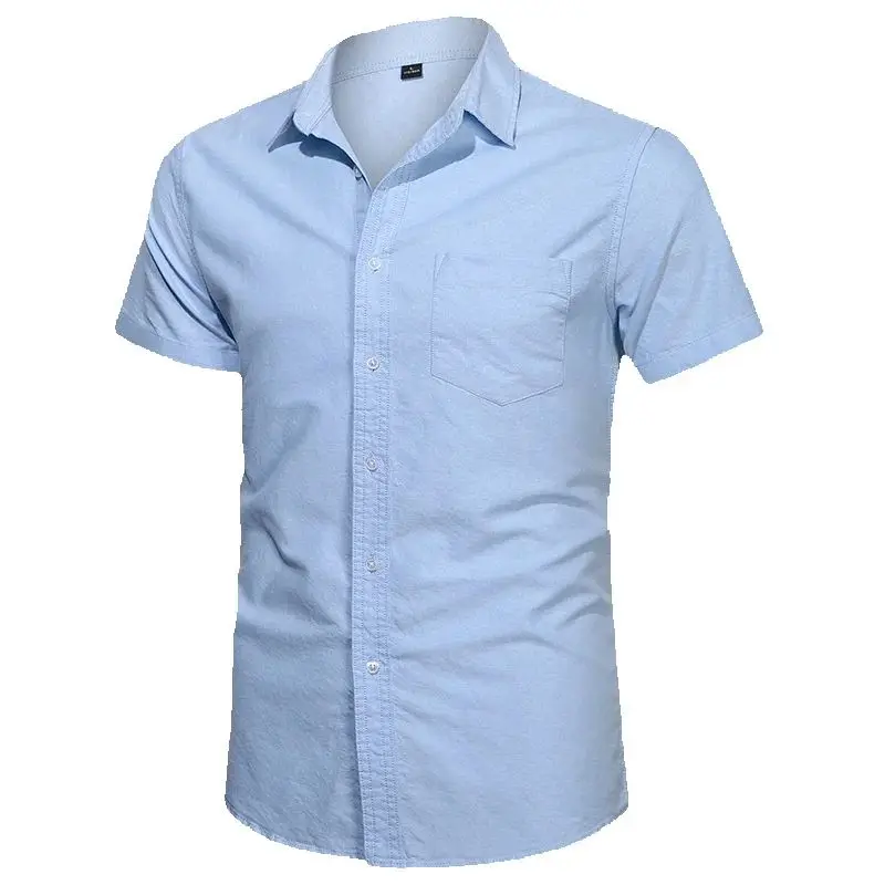 Short Sleeves Loose Tops Summer Handsome Men's Shirts 2024 Men Casual Cotton Shirts Standing Collar Male Solid Color