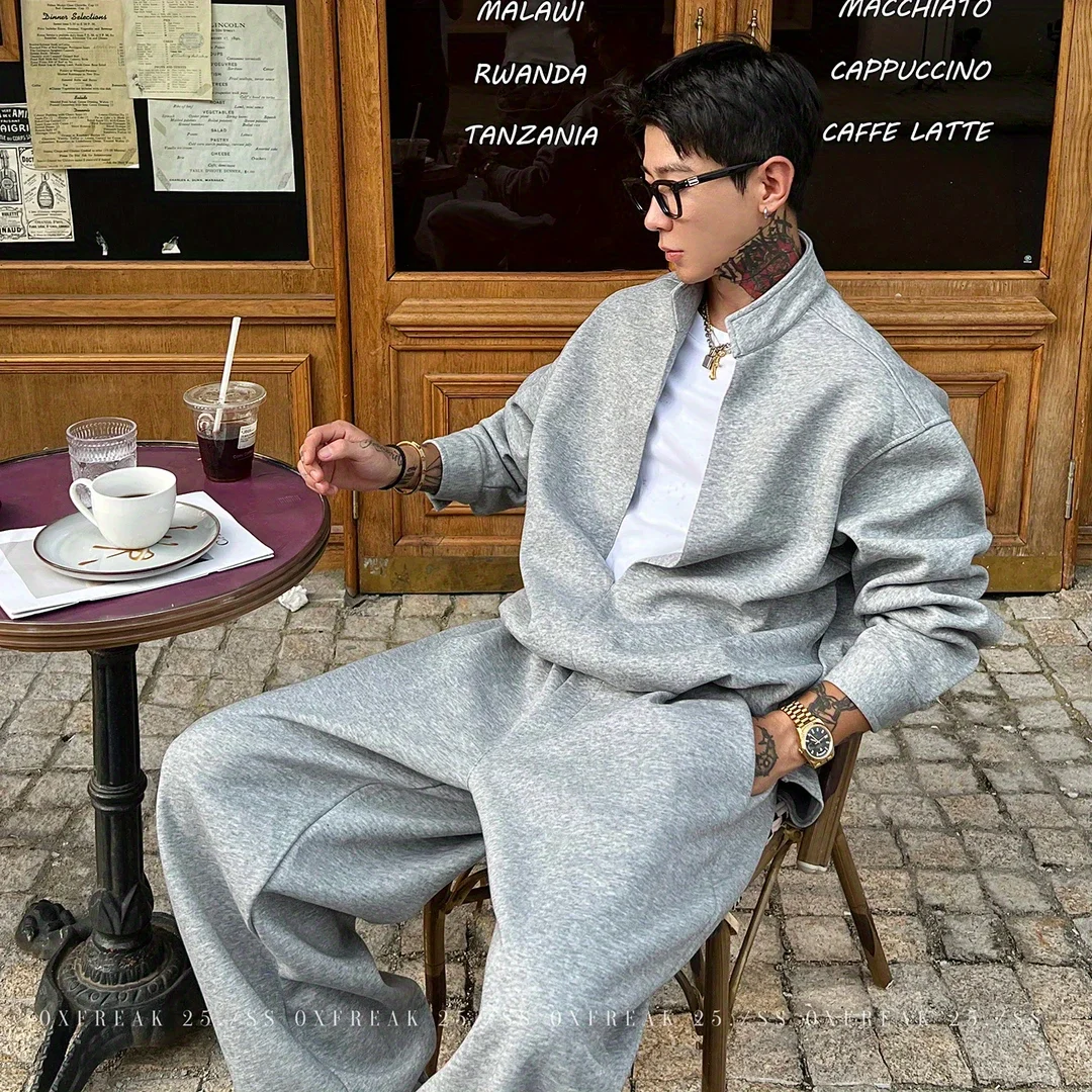 

Men 2026 Wear Autumn High-end Cool and Handsome Stand-up Collar Short Jacket Sets Handsome Drape Baggy Trousers and Top