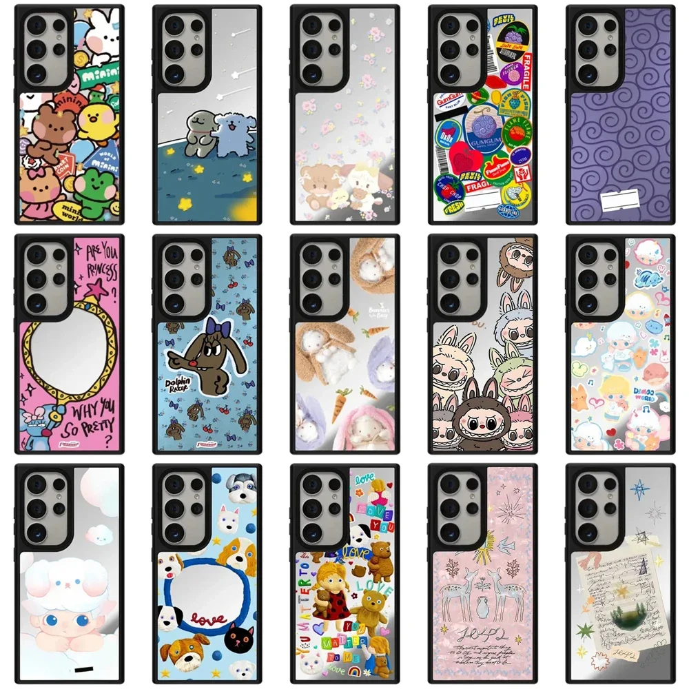 

Cartoon Mirror Surface Black Border Case for Samsung Galaxy S23 Ultra S24 Ultra S23U S24U Cover Case