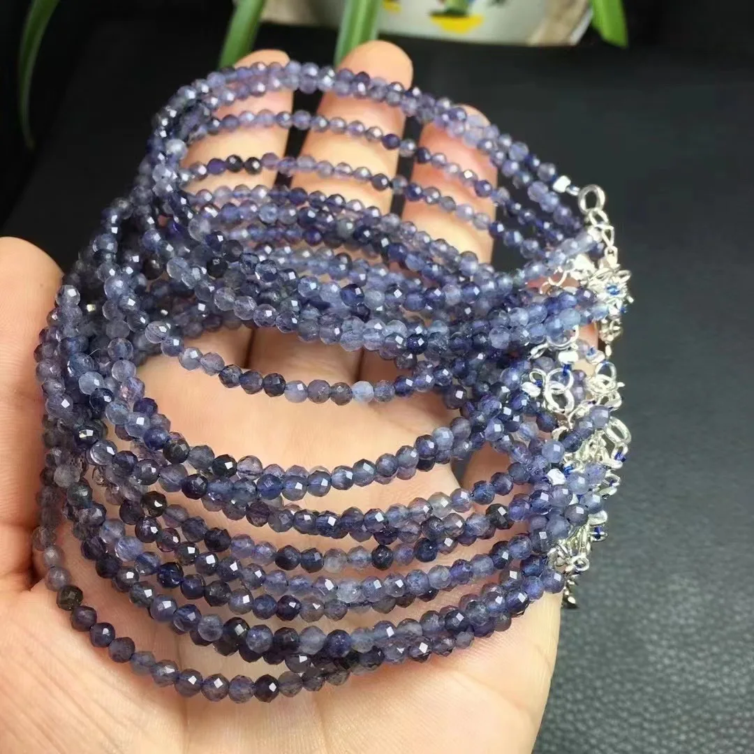 1 قطعة Fengbaowu الطبيعية Cordierite Iolite سلسلة سوار دائري الأوجه الخرز 925 فضة موضة مجوهرات هدية للنساء #3