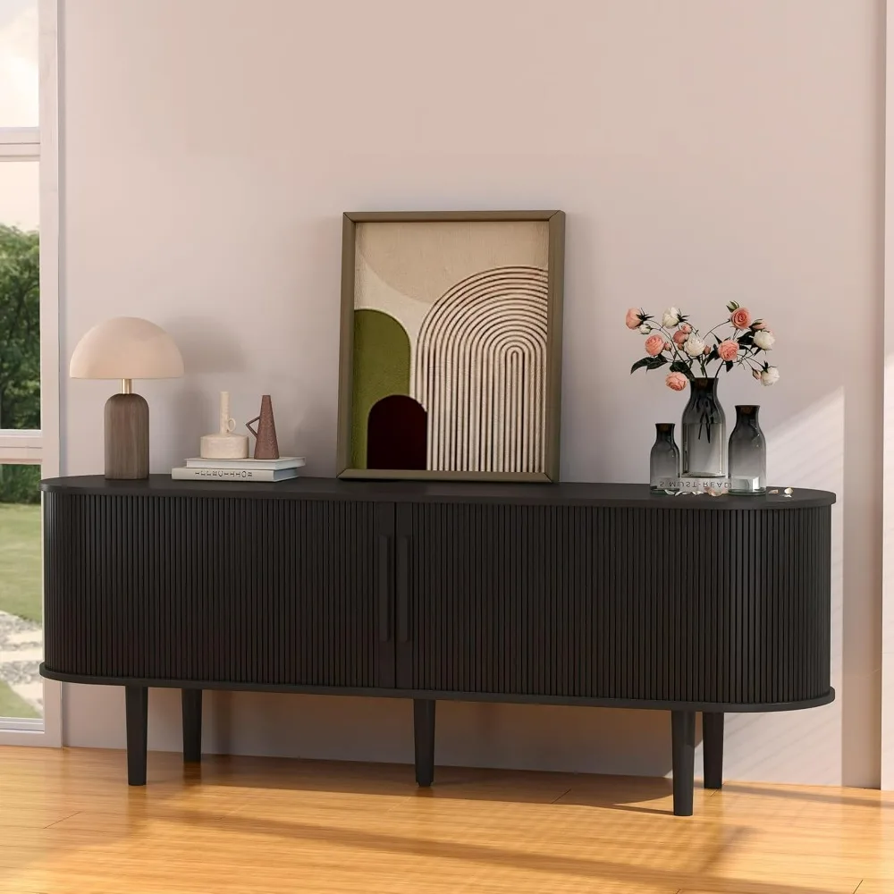 

63'' TV Stands for Living Room with Storage and Shelves Wood Entertainment Center for Bedroom, TV Console Sideboard Cabinet, Mid