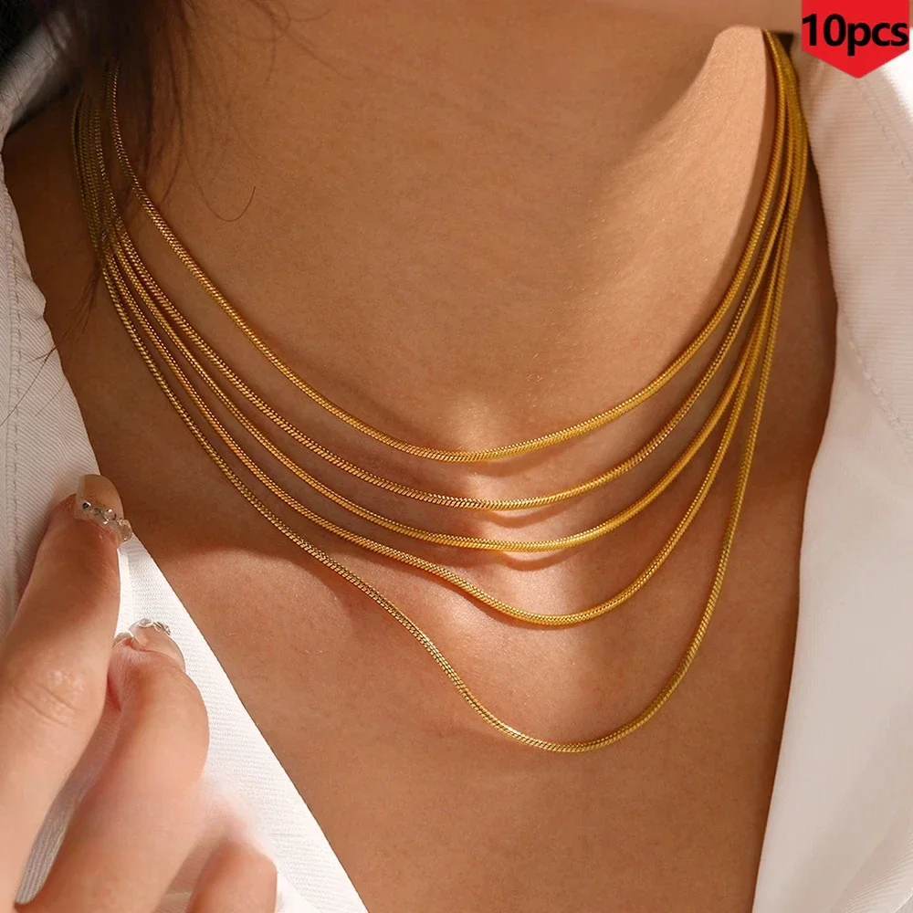 Women 10PCS  Wholesale Snake Chain Choker Gold Color Stainless Steel Necklace Minimalist Collar for Women Man Jewelry Party Gift