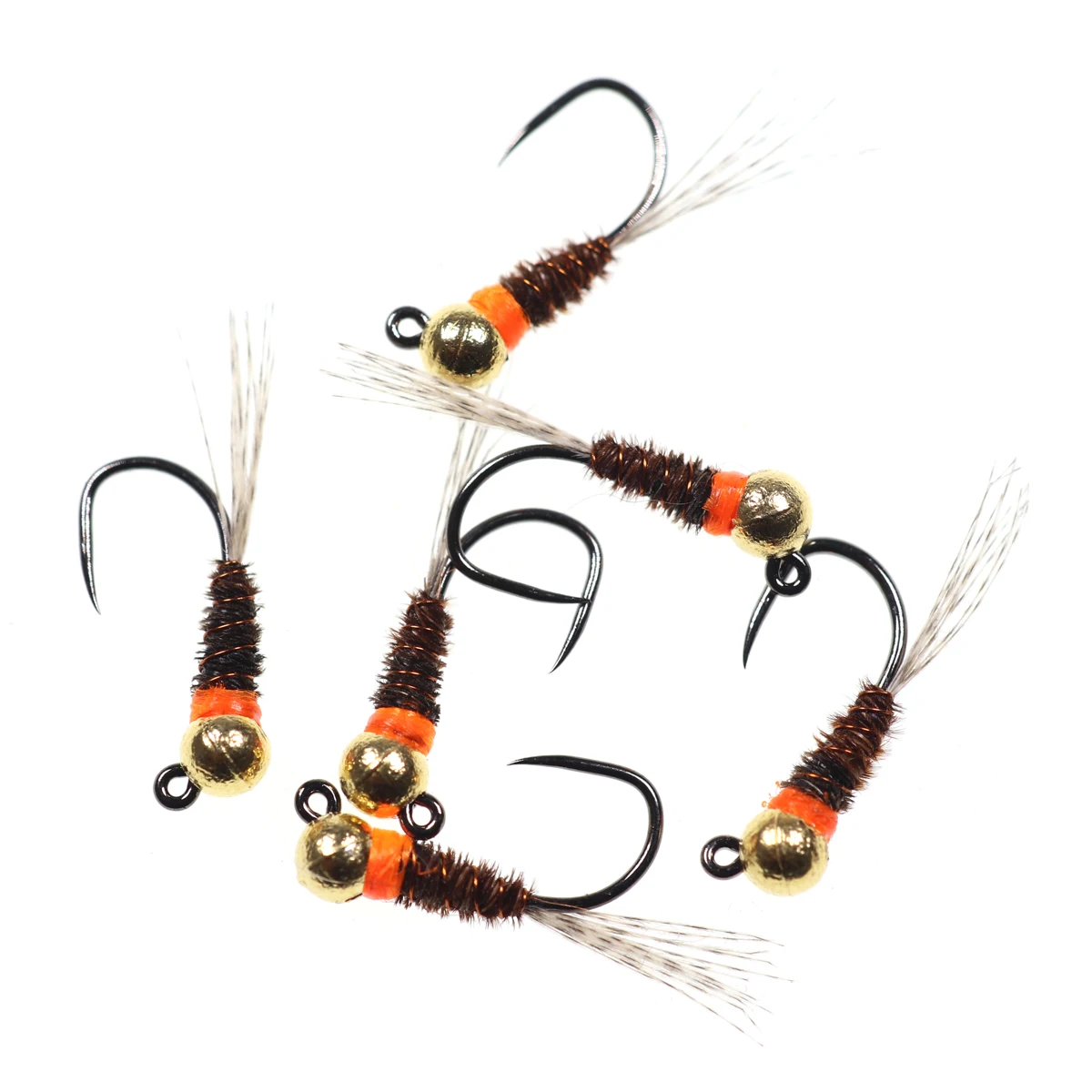 5 Stück # 12 # 14 # 16 Tungsten-Kugelkopf-Perdigon-Nymphen mit orangefarbenem Kragen, Euro Wet Nymph Fliegenfischen für Forelle, Grauforelle, Barsch, Angelköder – Detail 10