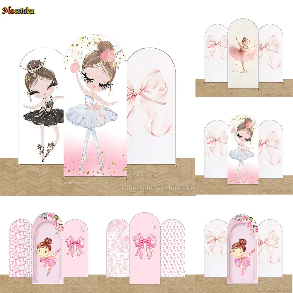 

Mocsicka Ballet Girl Birthday Party Arched Cover Background Pink Princess Bow Glitter Backdrop Decor Baby Show Photozone Studio