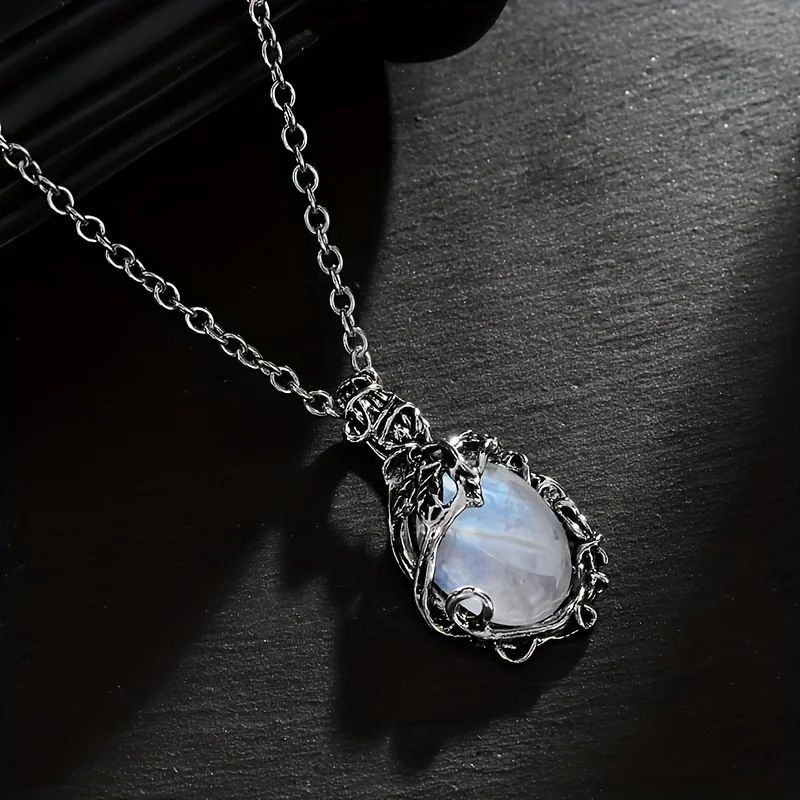 1pc Exquisite Valentine'S Day Anniversary Fashion Bohemian Vintage Style Leaf Entwined Glass Pendant Necklace Gift Jewelry