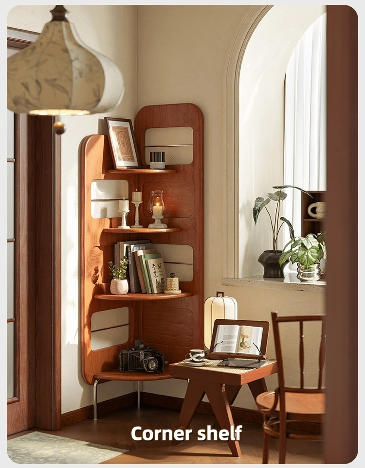 Solid wood corner rack, living room corner cabinet, floor rack, household storage unit, display rack