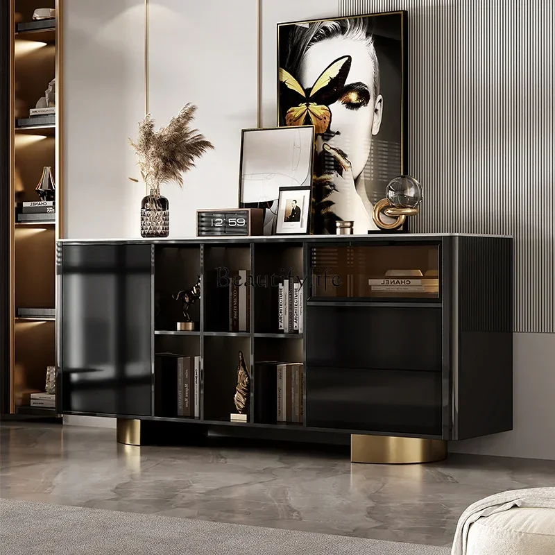 

Italian light luxury solid wood decorative bookcase restaurant with lamp side storage cabinetLX