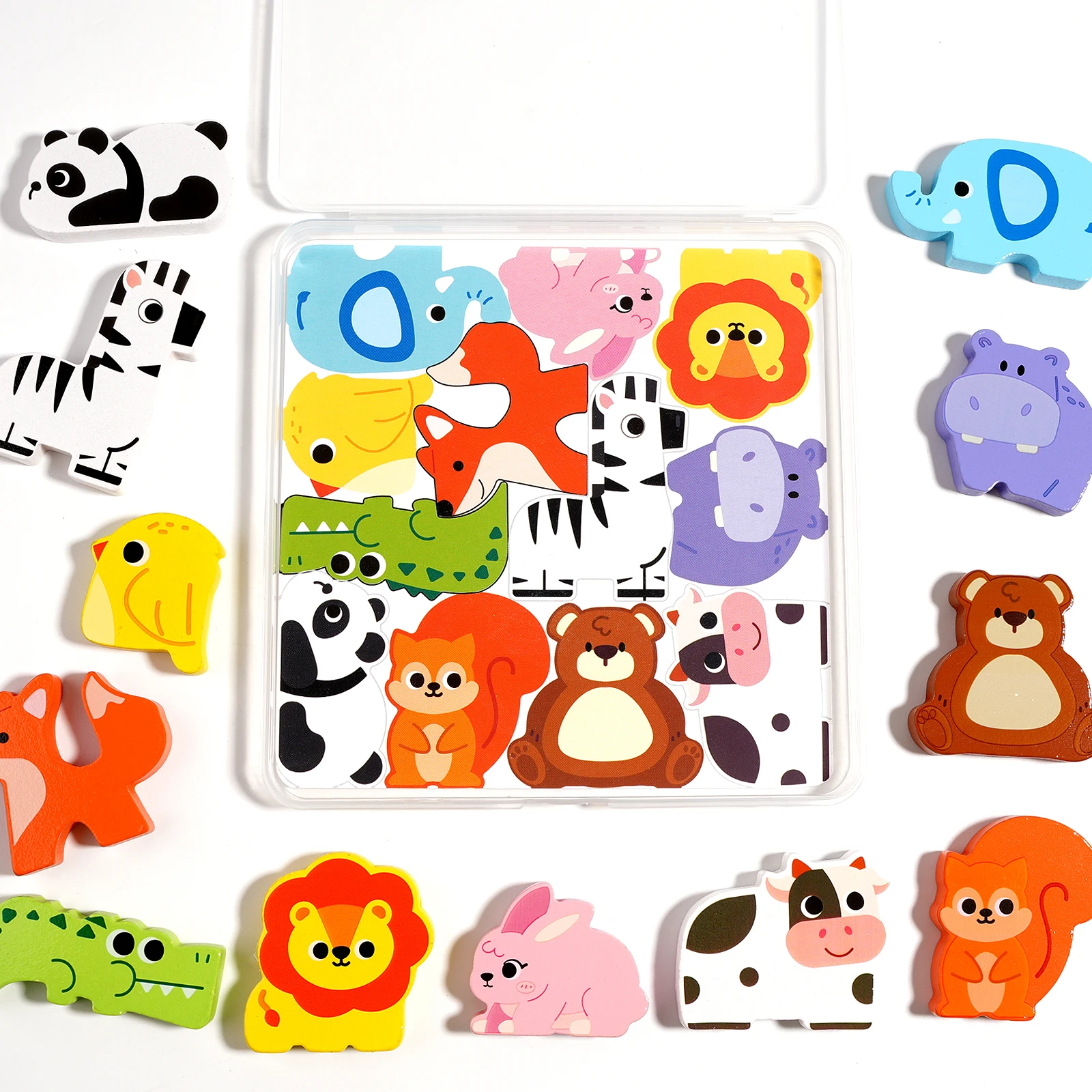 Kids Colorful 3D Puzzles Montessori Games Cartoon Animals Jigsaw Puzzle Baby Educational Wooden Toys for Children Education