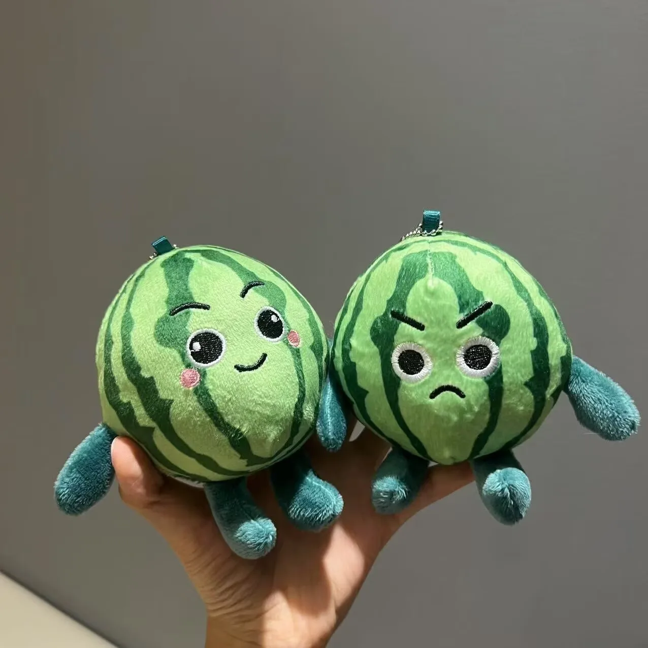 Funny Expression Watermelon Plush Toy Keychain Cute Fruit Stuffed Doll Pendant Soft Bag Charm Car Key Ring Boys Girls Gift