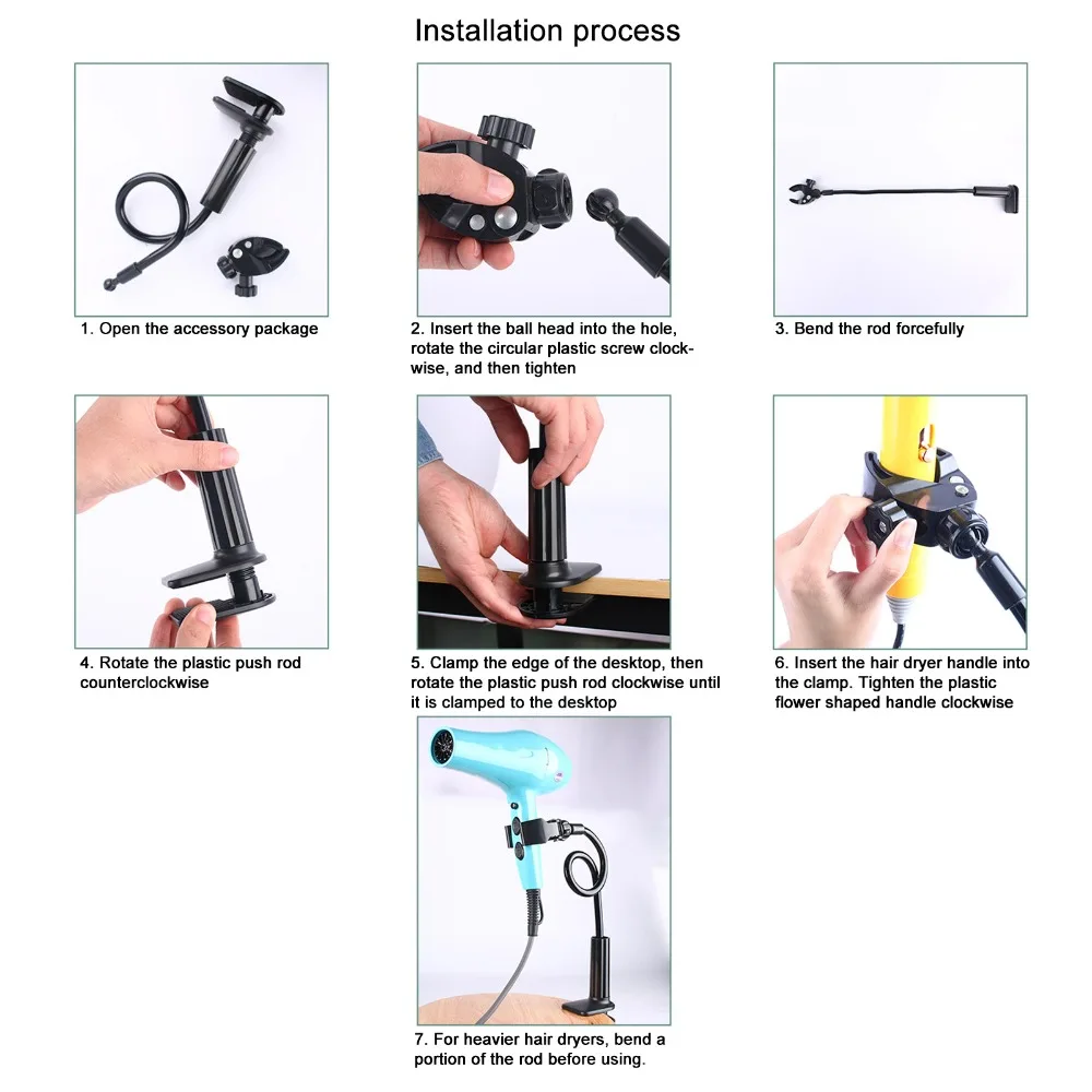 With Clamp Hair Dryer Stand Adjustable Secure Pet Dryer Holder Wear Resistant Rotatable Mount Blow Dryer Stand For Dog Grooming