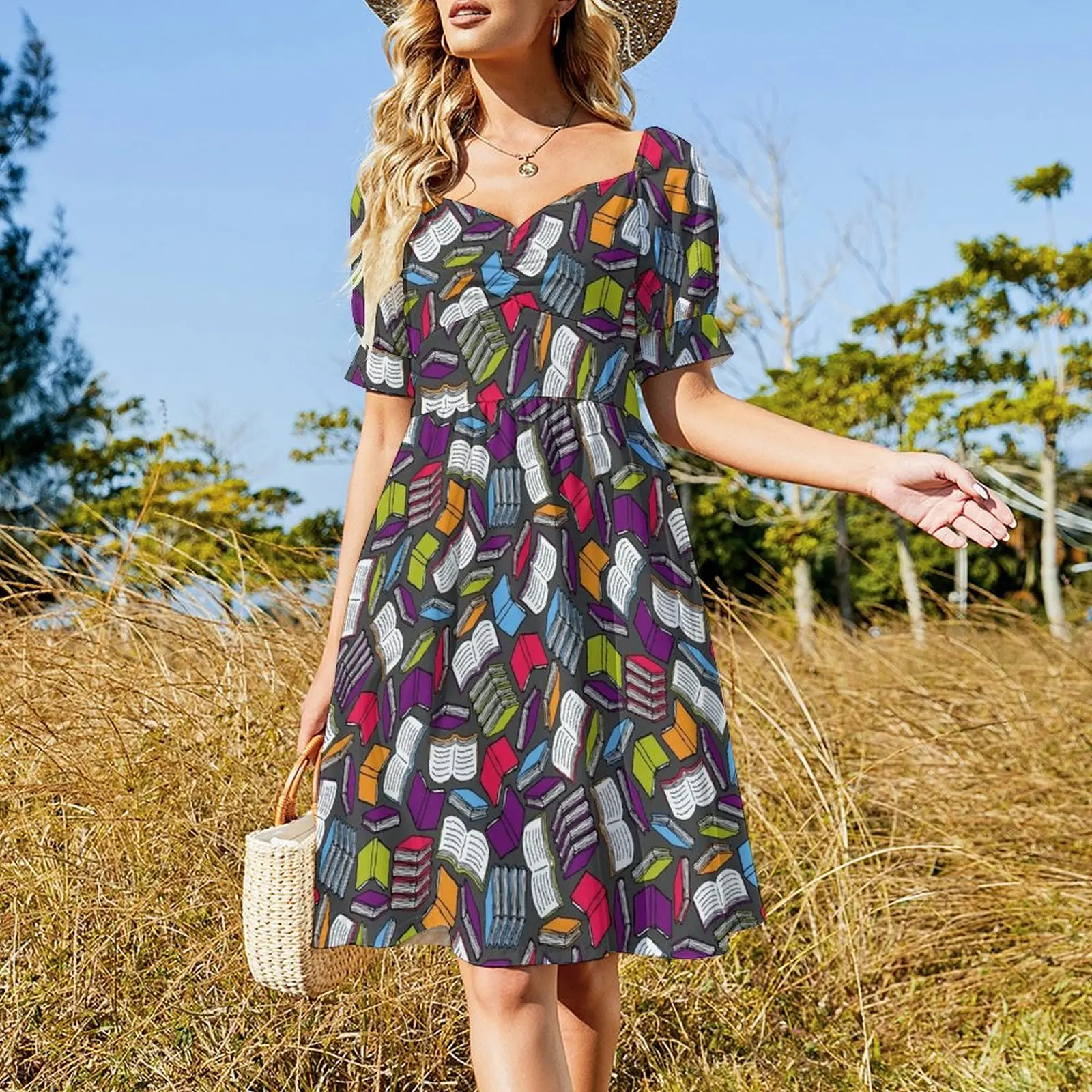 So Many Colorful Books... Short Sleeved Dress Beachwear Women's evening dress Dress