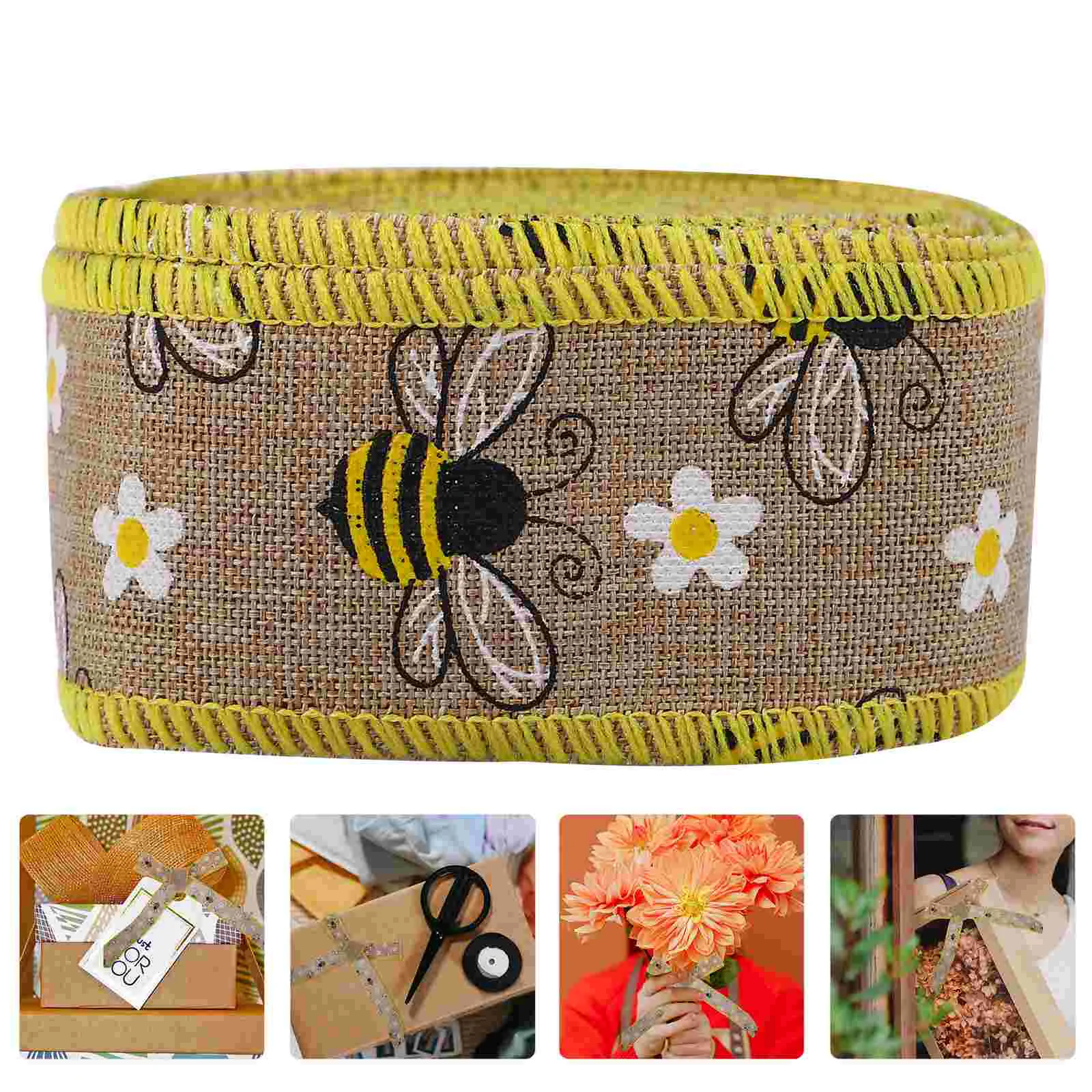 

Honey Bee Festival Ribbon Gift Packaging Burlap Pattern Packing Flower Theme for Garland