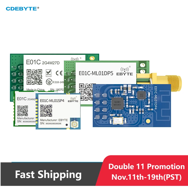 2.4GHz Si24R1 PA LNA rf SPI Module 100mW 20dBm E01C Series CDEBYTE 2.5km Long Range Wireless Transmitter and Receiver nRF24L01+