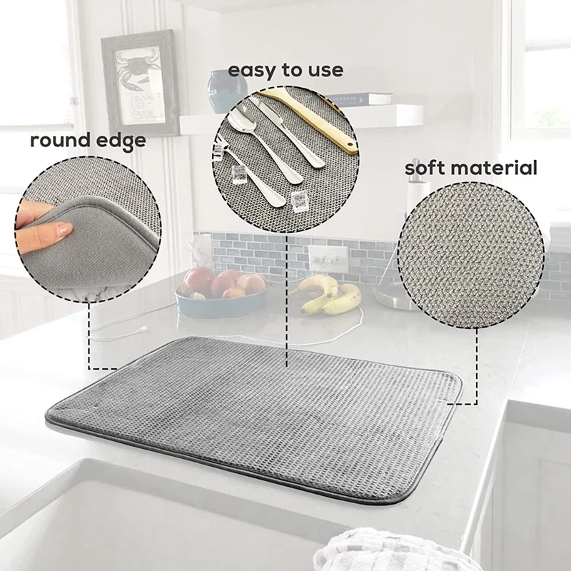 3 Pack Dish Drying Mat Dish Drying Pad Absorbent Microfiber For Kitchen Counter Size 20X15 Inch