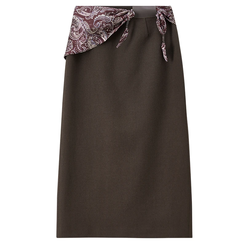 Falda de Cintura Alta para Mujer SENTUBILA 2025, Falda Recta con Bufanda Desmontable, Ropa Versátil para Otoño e Invierno, 164QA6333