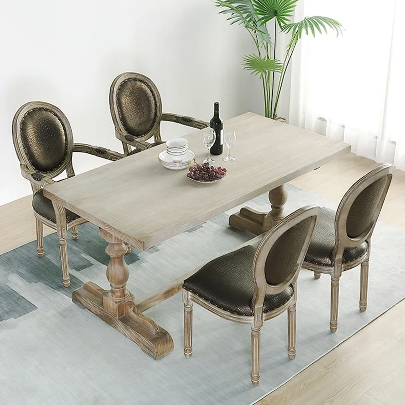 Mesa de comedor de madera maciza de estilo americano, mesa familiar pequeña, combinación de comedor, mesa de comedor Rectangular antigua