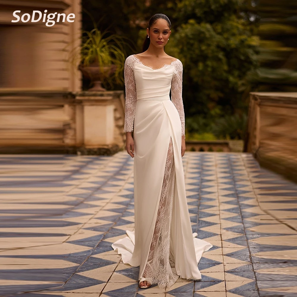 

SoDigne Mermaid Lace/Satin Wedding Dresses Long Sleeves Bridal Dress 2026 Long Bride Gown vestidos de novia Customized