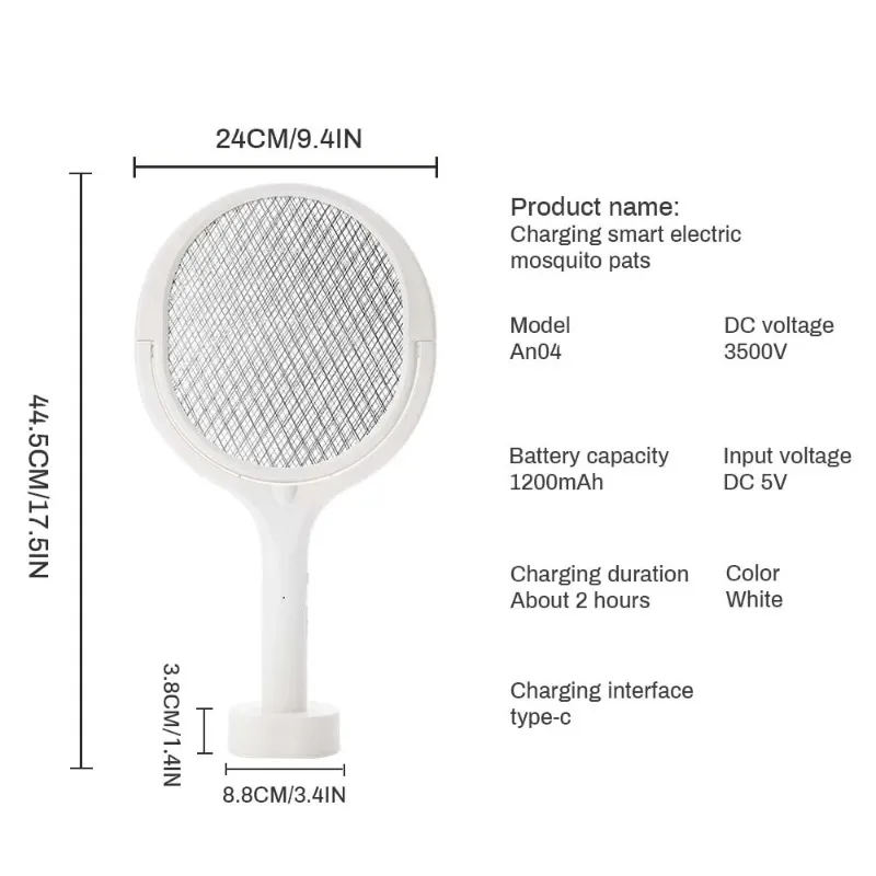 Elétrica USB recarregável Mosquito Killer Lamp, ângulo Multifunction, Bug Zapper ajustável, Fly Bat Swatter, 5in 1, 3500V