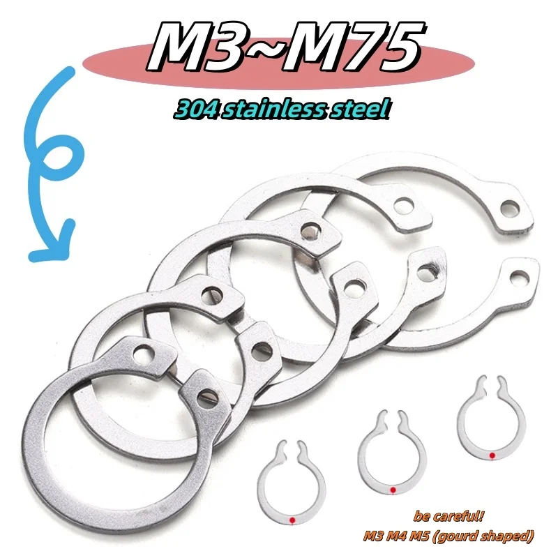 2-100 Pieces of 304 Stainless Steel C-type Retaining Ring for Shaft, Large-sized C-shaped Snap Ring Washer M3~M75