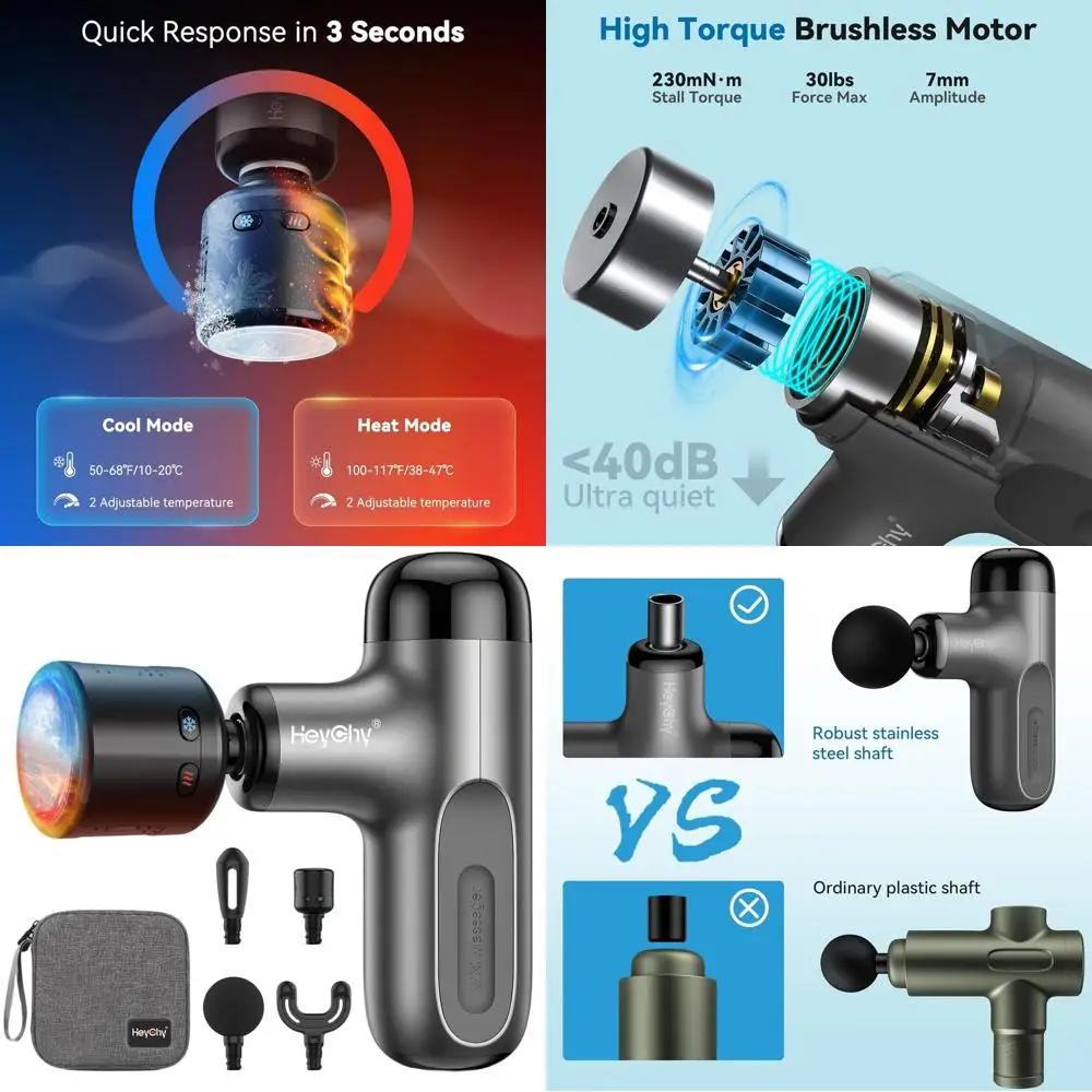 

Portable Deep Tissue Massager with Heat/Cold Therapy and 4 Attachments for Athletes