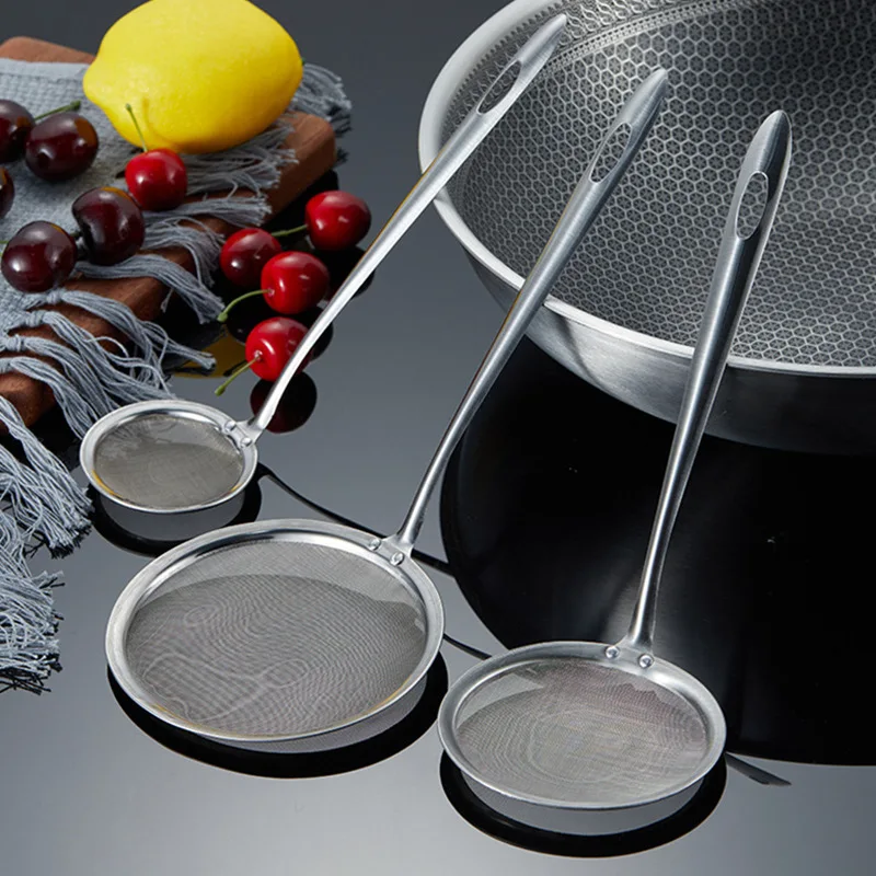 Deep Fine Mesh Strainer Skimmer304Stainless Steel Cooking Spoon,Oil Skimmer&Strainer with Heat Resistant Handle,Dishwasher Safe​