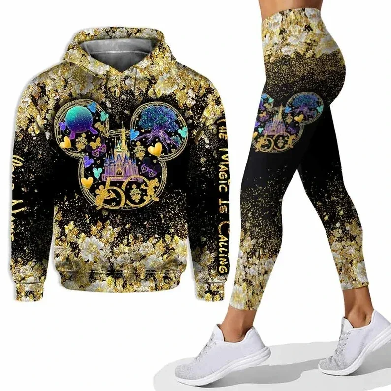 Personalized Disney Mickey Mouse Minnie 3D Women\'s Hoodie and Leggings Suit Minnie Yoga Pants Sweatpants Fashion Sports Suit Set