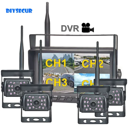 DIYSECUR inalámbrico 7 pulgadas AHD IPS DVR Monitor de coche 720P IR visión nocturna grabadora de respaldo inverso Wifi AHD cámara para autobús coche camión