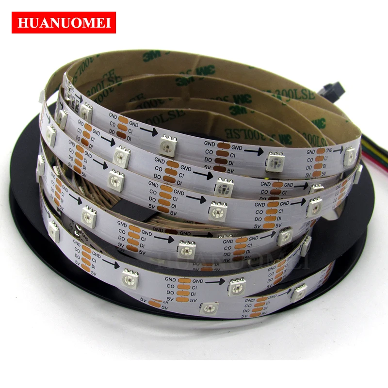 5V 32LEDs/M APA107 Digital LED Strip RGB Lights Decoration APA102 Pixel Tape TV SMD 5050 Flexible White PCB Non-waterproof IP20