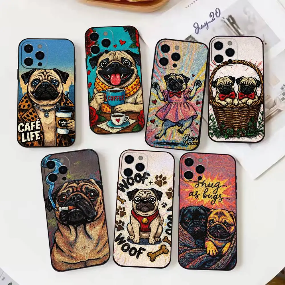 

Trendy and Cool P-Puggy Art Phone Case For iPhone17,16,15,14,13,12 Plus,Max Soft Silicone Black Cover