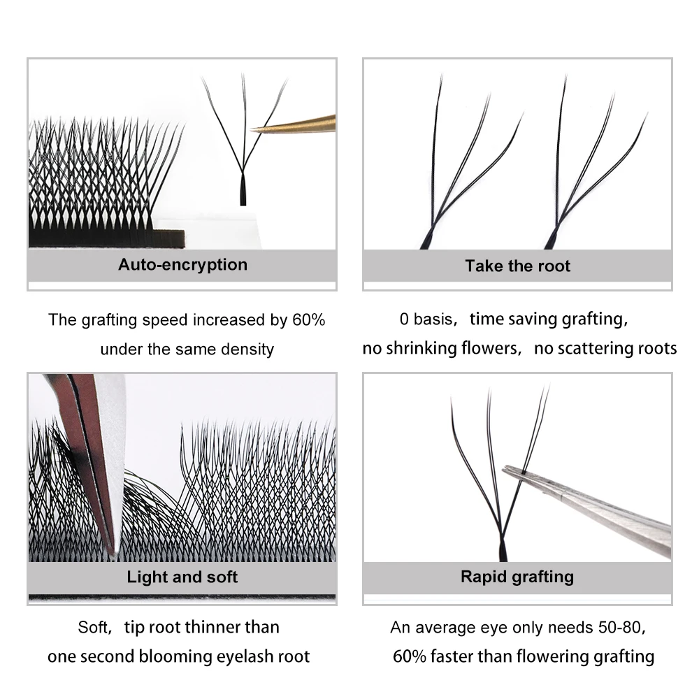 Yelix Double Tips 3D-W Premade Volume Fans Eyelash Extensions Fluffy Natural Soft Faux Mink Knot-Free Individual Salon Pro False