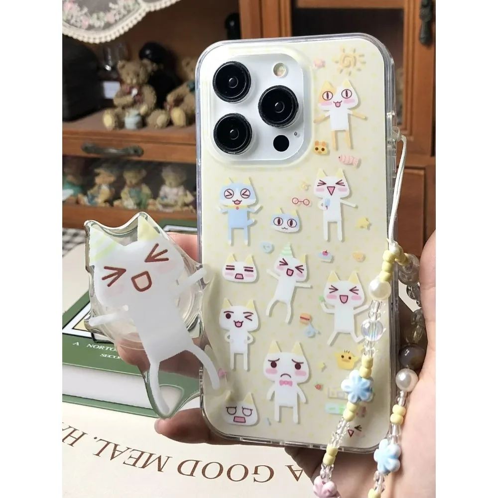 Cartoon Polka-dot cute toro Inoue cat suitable for iPhone16PROMAX mobile phone case iPhone14 new 15 soft shell 13/12 bracket