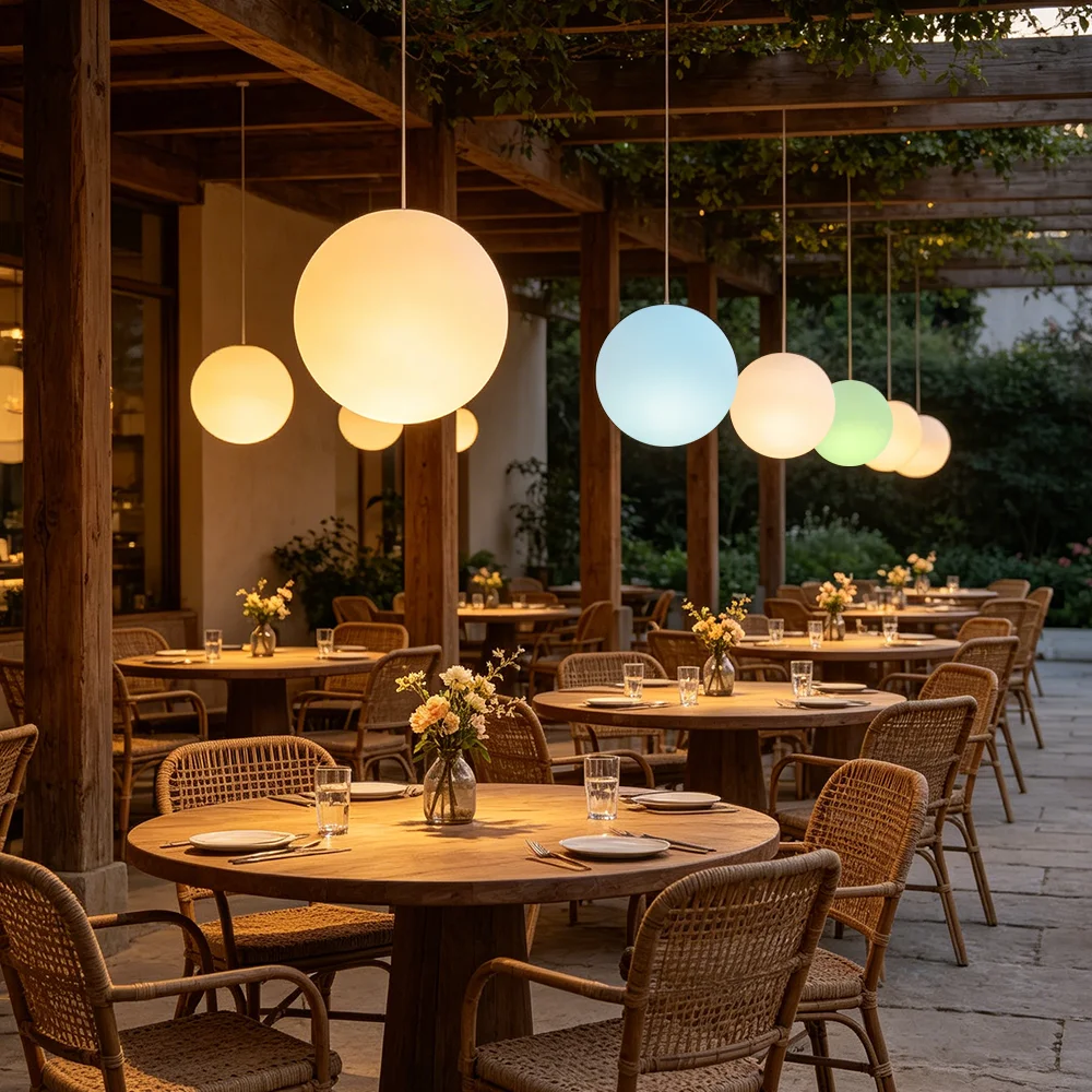 LED Pendant Ball Light Outdoor Hanging Sphere Lamp Waterproof RGB Color Changing Remote Control Garden Decor Light
