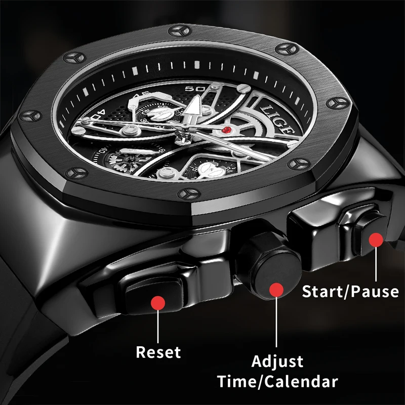 LIGE New Sport Watches For Men Luxury Military Silicone Wristwatch Male Clock Fashion Chronograph Mens Watch Relogios Masculino